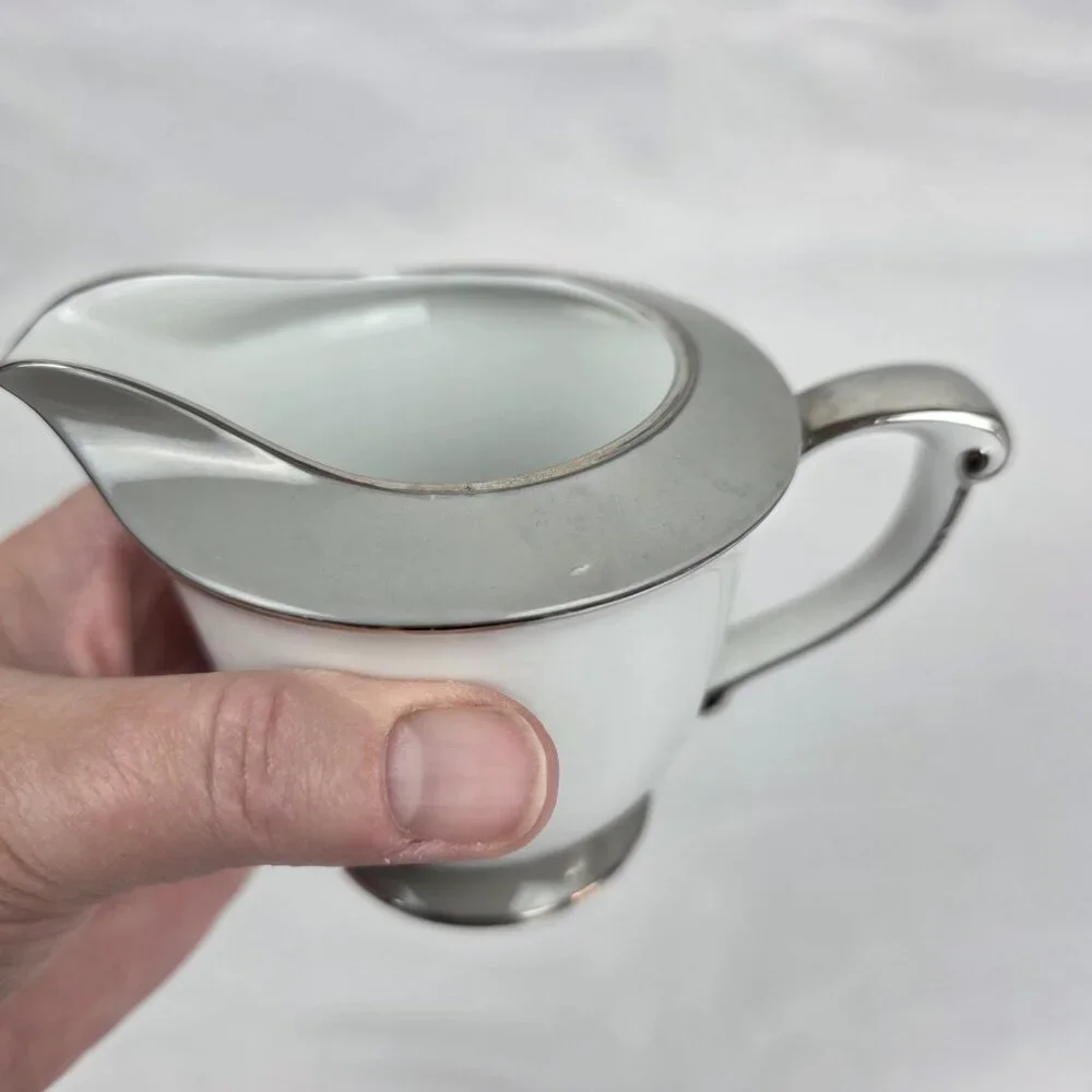 Sango Plantina Creamer White with Gray Band & Platinum Trim